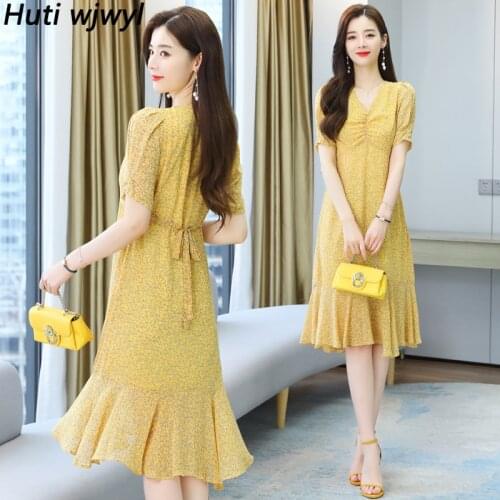 Summer New Plus Size Boho Beach Maxi Sundress Elegant Women Bodycon Party Vestidos 2021 Spring Vintage Floral Chiffon Midi Dress