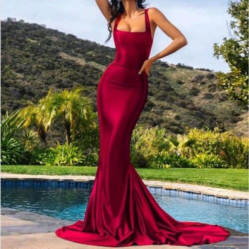 Summer Sleeveless Satin Maxi Dress Bodycon Evening Party Mermaid Stretchy