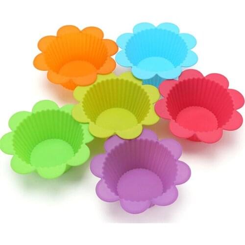 Hot 500pcs/lot Flower shape Cupcake Liners mold Kitchen Craft Colour Silicone Cupcake Cases silicone Cake bakeware