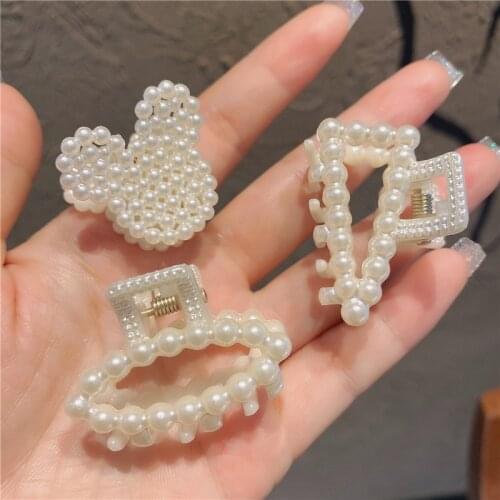 Small Full Pearl Inlaid Catch Clip Vintage Anti slip Strongly Fixed Delicate Pearl Hair Clip suitable for Long Hair LXH