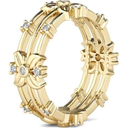 Fashion Flowers Wedding Gold Finger Rings Clear Cubic Zirconia Dazzling Daisy Jewelry Gifts Accessories Ring for Women