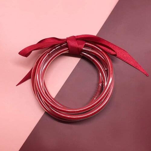 Red Glitter Jelly Bangle Bracelet Set - Gold Powder Lining Fashion Jewelry - Lightweight Cute Bracelets for Women Girl