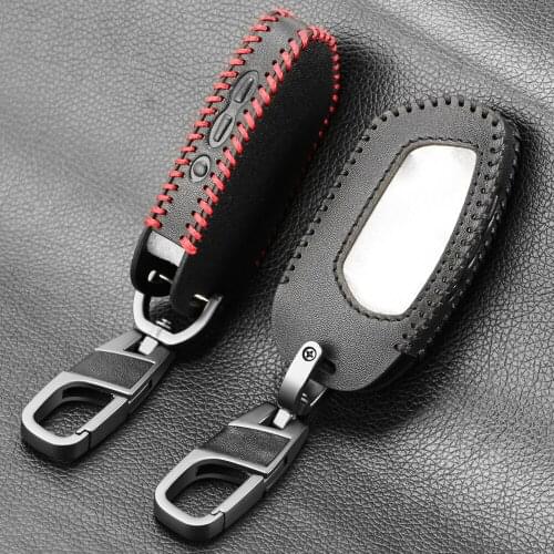Genuine Leather Key Case Protector Cover Keychain for Pandora DXL 4950 DX-90BT DX-91 Two Way Car Alarm Remote Control LCD