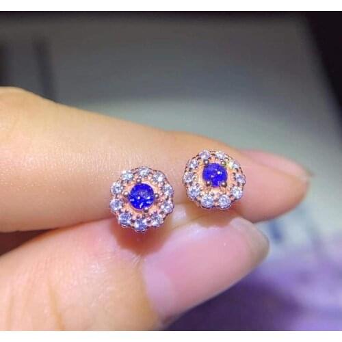 Natural Blue Sapphire Earrings 925 Sterling Silver Gemstone Stud Earrings for Women Earring
