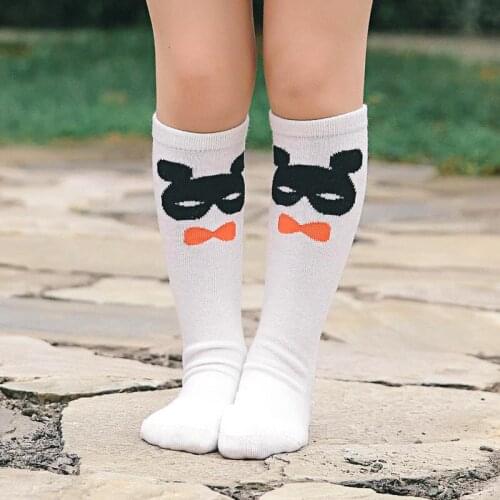 New Fashion Kids Girls Cotton Black White Knitted Stitching Knee Girls Cute Cartoon Cat Socks Knee High 0-6 Years