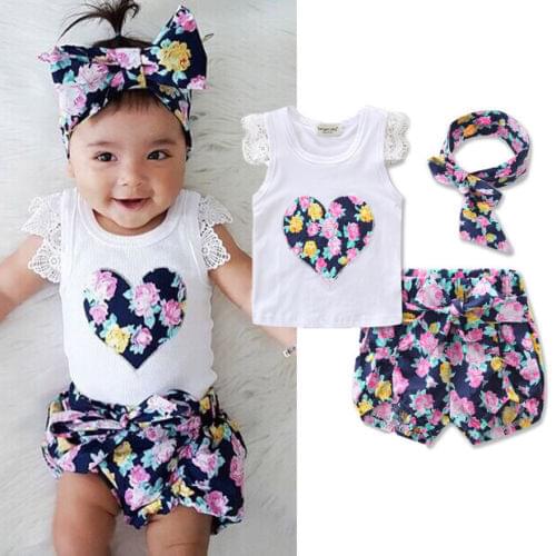 2017 new hot summer Toddler Kids Baby Girls Outfits Clothes T-shirt Tops+Pants/Shorts/Skirt 2PCS Set