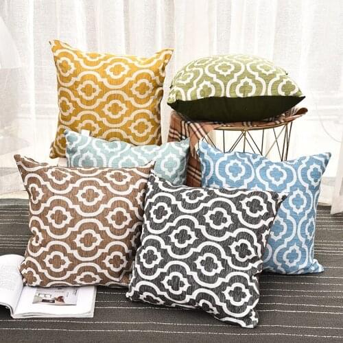 Wholesale Geometric Cushion Cover Pillowcase Yarn-dyed Linen Home Decor Sofa Bed 45x45cm Yellow Green Blue Brown Throw Pillows