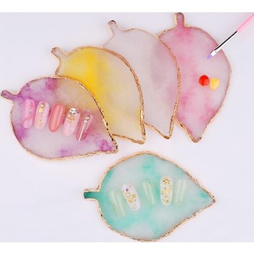 10 Patterns Natural Resin Palette False Nail Tips Drawing Color Palette For Nail Color Mixing Display Manicure Showing Board