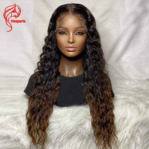 Hesperisr 13x4 Lace Front Human Hair Wig Ombre Color Deep Part Brazilian Remy Water Wave Human Hair Wigs PrePlucked Bleached