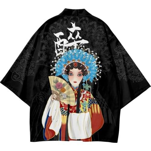 Chinese Peking Opera Print 4XL 3XL 5XL 6XL Beach Japanese Kimono Streetwear Men Women Cardigan Haori Yukata Harajuku Tops Robe