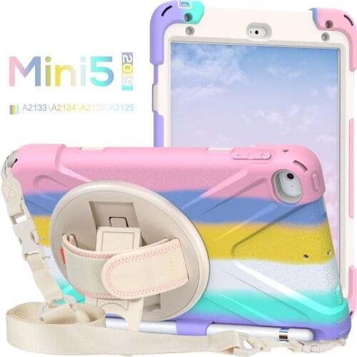 Rainbow Tablet Case for ipad Mini 5 Three Layer Hybrid Hard Plastic Cover Children Case ipad 7.9 " With pen slot Drop resistance