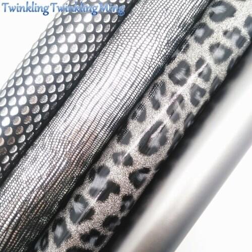 SILVER GREY Glitter Fabirc, Leopard Faux Leather Fabric,Synthetic Leather Fabric Sheets For Bow A4 8"x11"Twinkling Ming XM402