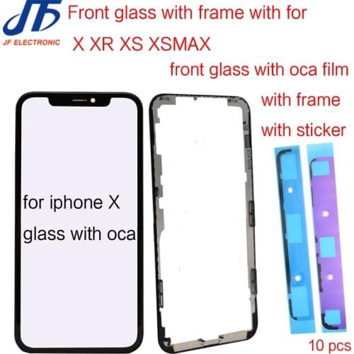 10Pcs 4 in 1 Front Screen Outer Glass with frame & OCA Assembly Replacement for iPhone 12 11 Pro XR XS max Touch Panel Repair