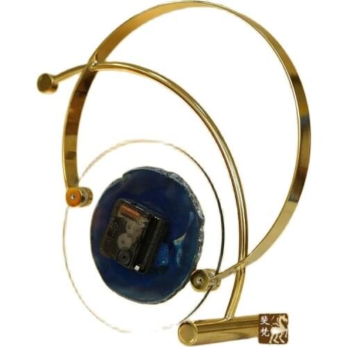 Nordic Modern Table Clock Ornament Agate Stone Luxury Silent Gold Desk Clock Digital Watches Home Decor Living Room Bedroom Gift