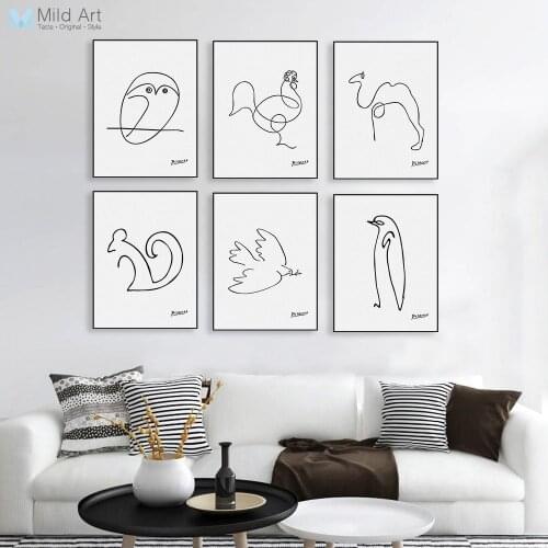 Modern Abstract Animal Figure Owl Horse Poster Print Nordic Style Minimalist Wall Art Picture Home Decor Picasso Canvas Painting