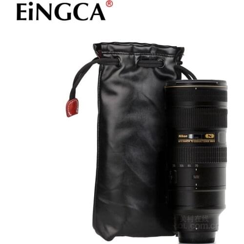 DSLR Camere Lens Bag (XL) PU Leatheroid + Soft Tomentum Protective Case Drawstring Bag for Canon Nikon Sony 70-200 Lenses