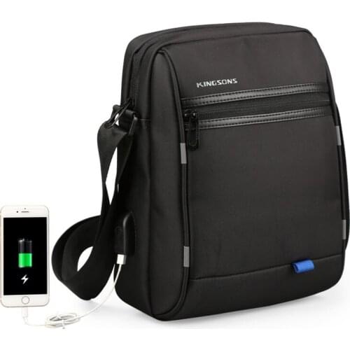 10 inches Mens Sling Shoulder Bag for Ipad Fashion Black Waterproof Nylon Crossbody Bag Business Casual USB Charging Bag Pack