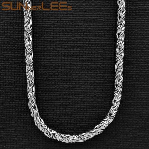 SUNNERLEES Fashion Jewelry Stainless Steel Necklace 5mm Rope Link Chain Silver Color For Men Women SC118 N