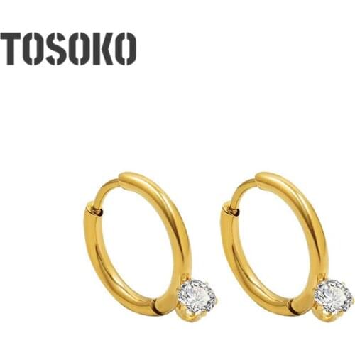 TOSOKO Stainless Steel Jewelry Environmental Protection Zircon Earrings Womens Exquisite Small Zircon Earrings BSF437