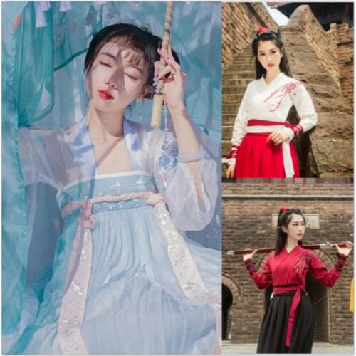Chinese Oriental Traditional Clothing Women Folk Dance Costume Ancient Hanfu Outfits Crane Embroidery Stage Performance Dress