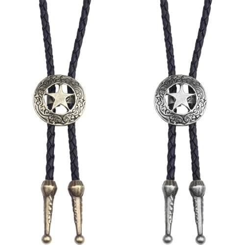 Vintage Star Bolo Tie for Men Necklace Metal Leather Rope Mens Shirt Collar Bowtie Neck Ties Cowboy Jewelry Accessories Gifts