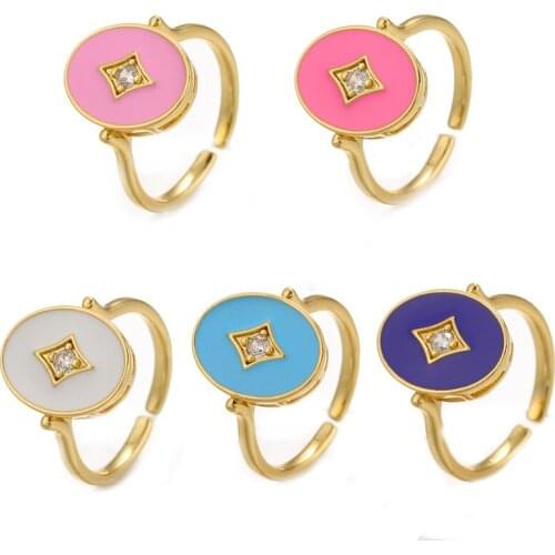 2021 Enamel Open Rings Simple Geometry CZ Zircon Finger Ring Copper Metal Punk Style Best Party Jewelry Gift