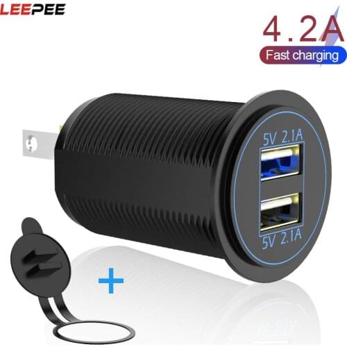 Dual USB Charger 12-24V 2 Port USB For Auto Marine Motorcycle Truck Socket 5V 4.2A output LED Blue Light Power Adapter