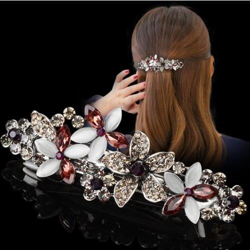 Korean version of the retro crystal flower spring clip hairpin bow hairpin temperament female fashion hairpin hair accessories