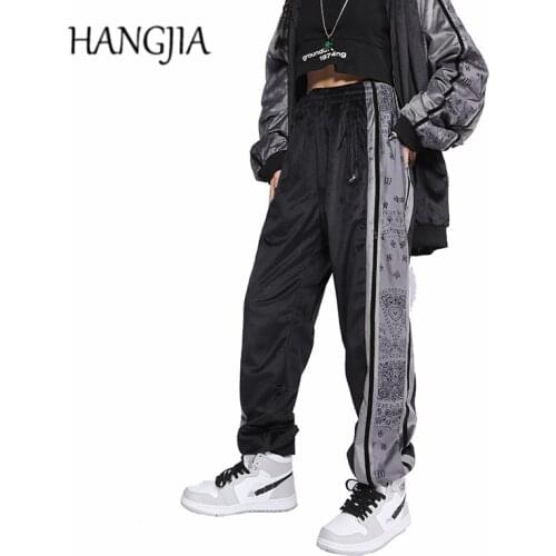 Cashew Printed Velour Track Pants Women Hip Hop Fashionable Side Stripe Velvet Sweatpants Mens 2021 Streetwear Joggers Pants