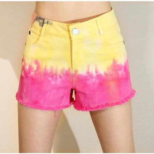Womens Rock and roll punk denim tie-dye contract color shorts ladys DS club dancing performance clothes TB256