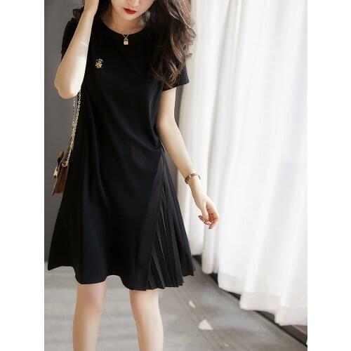 Womens 2021 Summer New Chic Fashion Black Pleated Dress Retro Elegant Ruffle Short Sleeve Mini Dress