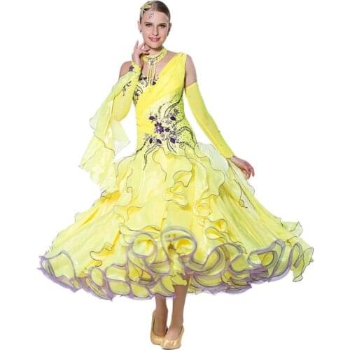 B-1458 National standard ballroom dancing dress modern costume competition waltz tango big pendulum dress performance for sale
