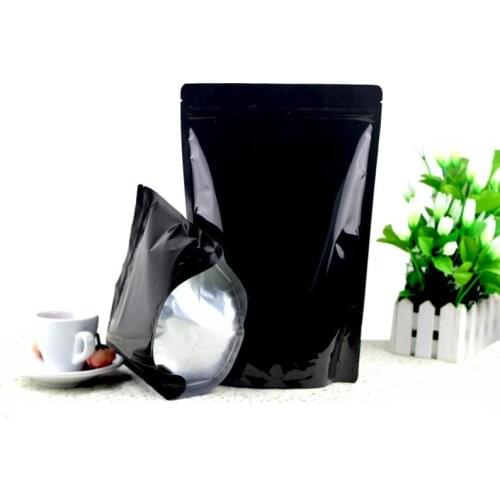 100PCS/Lot 20*30+5cm black Zipper Aluminum Foil Resealable Valve Package Pouches Grocery Coffee Powder Nuts Pack Bags