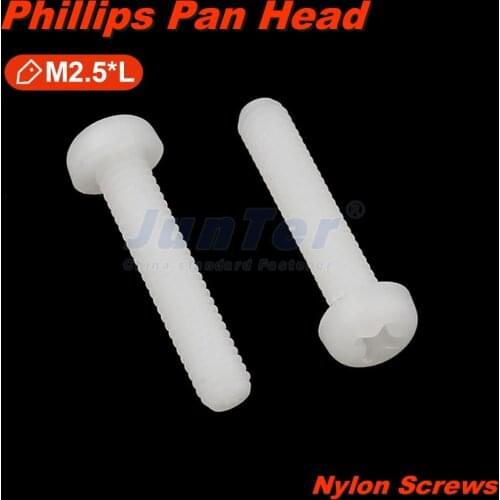 100pcs/lot M2.5(2.5mm) White Nylon DIN7985 Phillips Pan Head Machine Screws