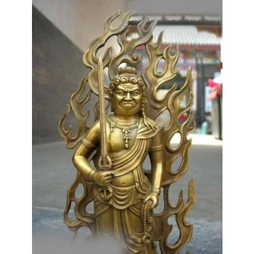 12 Tibet classic Brass Copper warrior hold katana Fudo Acalanatha Buddha Statue SD 506