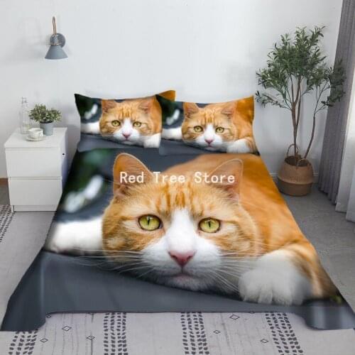 Lovely Cat Pets Digital Printing Flat Sheet Customized Design Queen King Size Bedclothes 2/3pcs Home Decor Set No Duvet Cover
