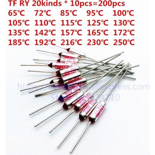 200pcs TF RY 65C 72C 85C 95C 100C 105C -250C assortment kit 250V 10A Metal shell Temperature Fuse for electric cooker pressure