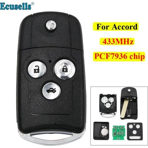 3 Button Folding Flip Remote Key Fob 433MHZ with ID46 PCF7936 Chip For Honda Accord 2008-2012 Old Civic HON66 Uncut Blade