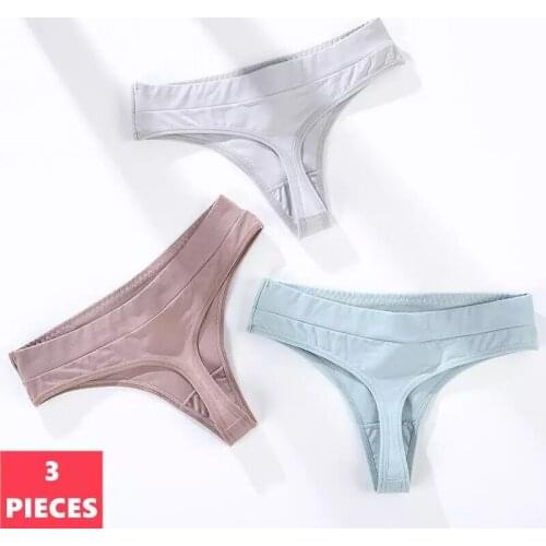 3PCS Women Seamless Panties Breathable Cotton Ladies Thong Mid Waist G-String Underwear Solid Color Hip Lift Female Lingerie