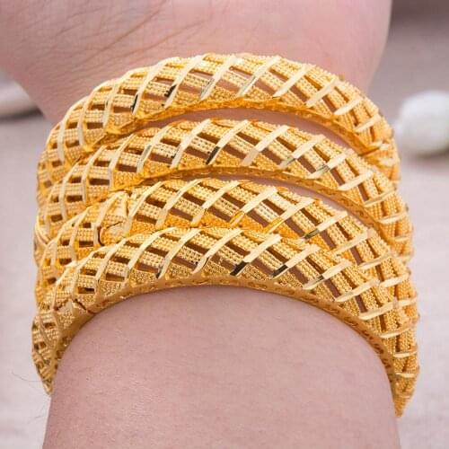 4Pcs/Lot Bangles 24K Ethiopian Arabia Gold Color for women Girl indian dubai African wedding Bangls Bracelet Party bridal Gift