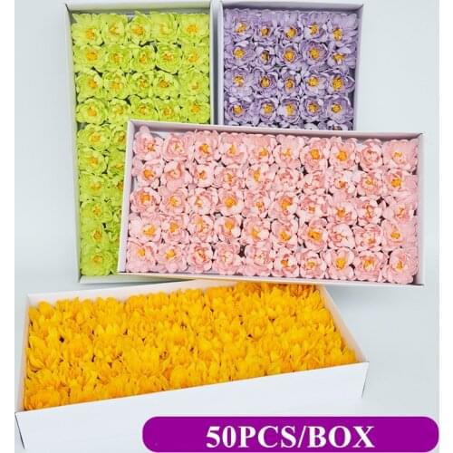 50Pcs/Set Artificial Flowers Asters Soap Flower Head Romantic Wedding Valentines Day Gift Wedding Banquet Home Decoration