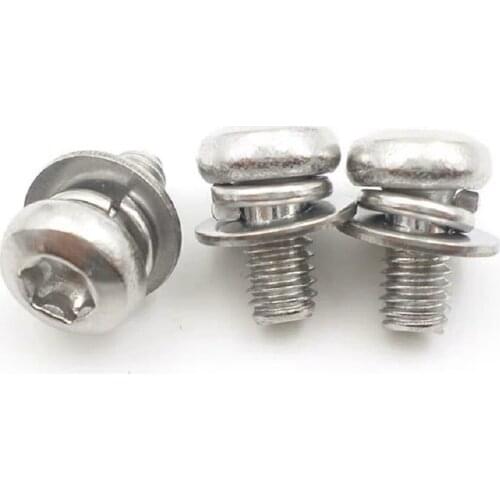 50pcs/lot M3 M4 Stainless steel pan head torx screw six-lobe machine three combination sems screws GB2672