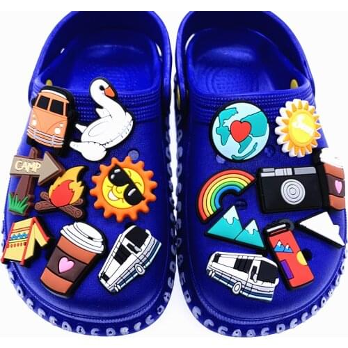 50PCS Hot Selling Camping Cartoon Shoes Charms Fire Sun Decoration For Wristband Croc JIBZ Slipper Accessories DIY Kids Gifts