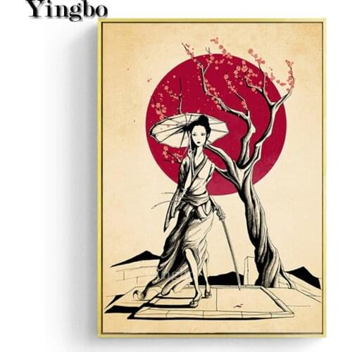 5d Diy Diamond Painting full square round drill Japanese Samurai rhinestone diamond embroidery mosaic woman umbrella decoration