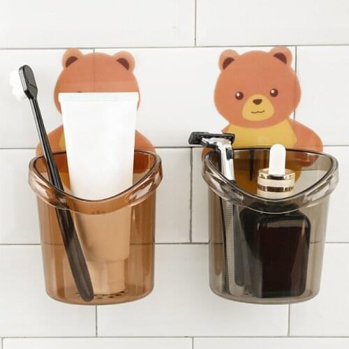 Bathroom Accessories Wall-mounted Bear Toothbrush Cup Holder Bathroom Organizer for Brushes Toothpaste Holder Shelf Drainer Dry