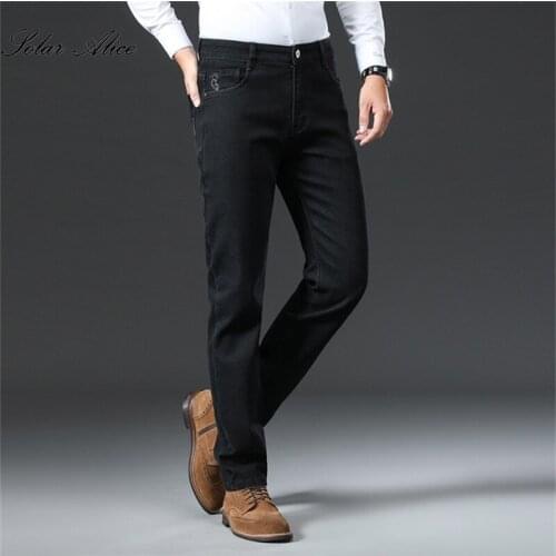 Free Shipping 2021 Autumn And Winter Mens New Straight Jeans Black Gray Middle-Aged Trend Stretch Slim Casual Pants