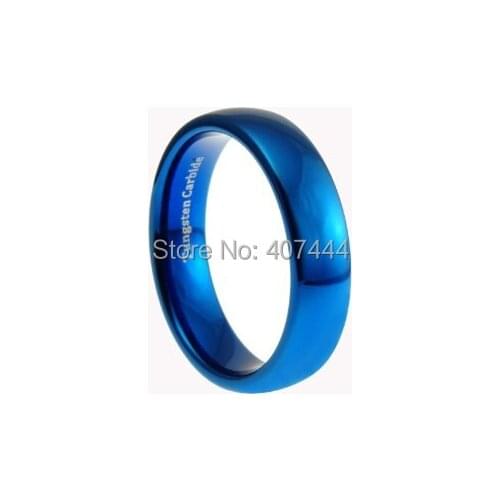 Free Shipping USA UK Canada Russia Brazil Hot Sales 6MM Shiny Blue Polished Domed Women&Mens New Fashion Tungsten Wedding Ring
