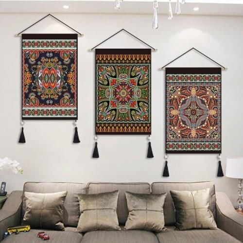 Bohemian Tapestry Wall Hanging Geometric Printed Scroll Paintings Bedroom Wall Art Blanket Mandala Decorative Macrame Tapestries