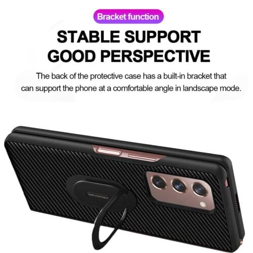 For Samsung Fold2 5G Case Luxury Carbon Fiber Texture Leather Stand Shockproof Back Cover for Samsung Galaxy Z Fold 2 Case