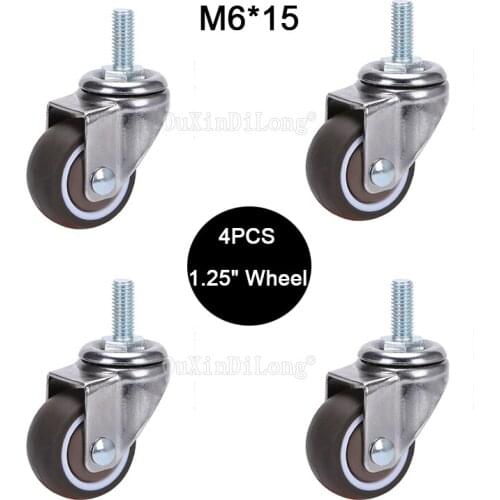 Brand New 4PCS 1.25'' Swivel Wheels Castors Rubber Mute M6 Furniture Casters Max Loading 60KG